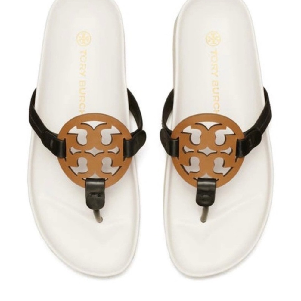 Tory Burch Black and Tan Slide Sandals